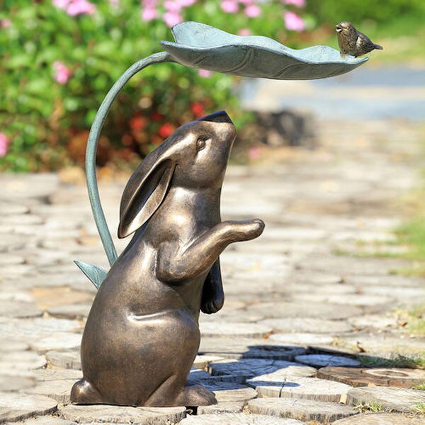 Outdoor Rabbit Bird Feeder Leaf Aluminum Sculpture Statue Gardens